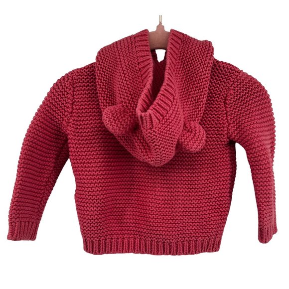 Carter's Baby Girl's Size 0-3 Months Fuchsia Knit Animal Ear Hoodie Sweater - Picture 2 of 5